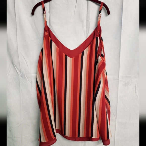 Torrid 4 4X 26 Sophie Swing Cami Tank Top Georgette Rust Red Vertical Striped - Picture 3 of 7